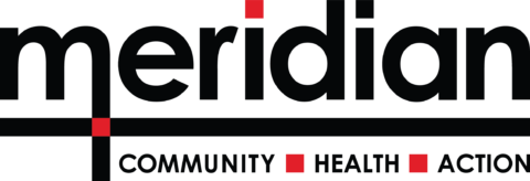 The logo of Meridian ACT, written in text: community, health, action.